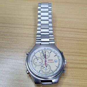 Seiko Chronograph Titanium Watch Vintage 90s Fluorescent Dial Mens Wristwatch